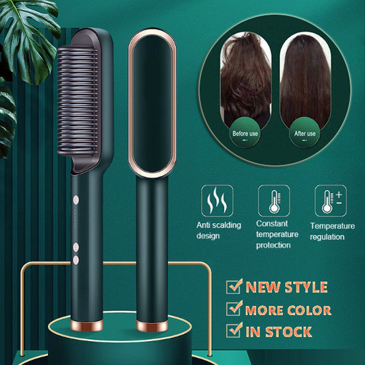 New 2 In 1 Hair Straightener Hot Comb Negative Ion Curling Tong Dual-purpose Electric Hair Brush